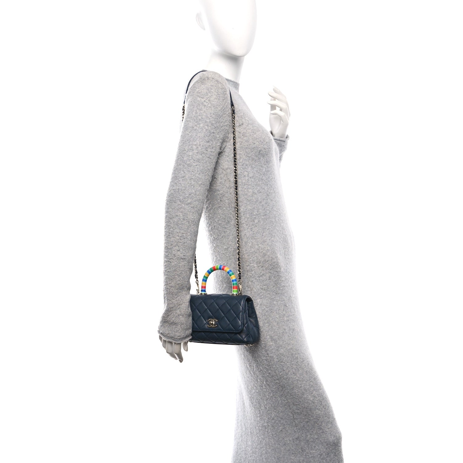 小物 coco7 Chanel Goatskin Quilted Extra Mini Rainbow Coco Handle Flap Navy