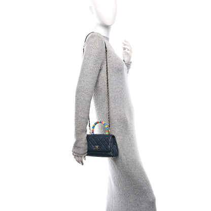 Chanel Goatskin Quilted Extra Mini Rainbow Coco Handle Flap Navy Blue 2 of 11