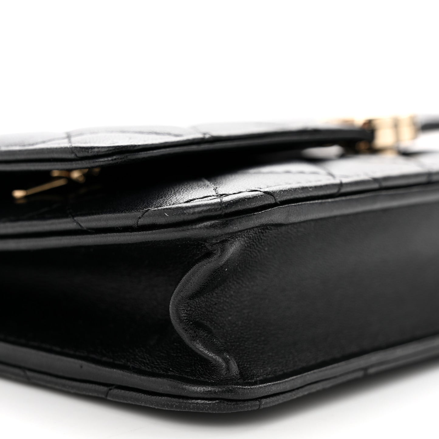 Lambskin Quilted Top Handle Wallet On Chain WOC Black