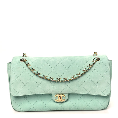 Suede Calfskin Small Souplissimo Maxi Flap Green