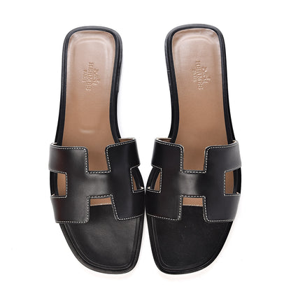 Hermes Box Calfskin Oran Sandals 39 Black 5 of 10