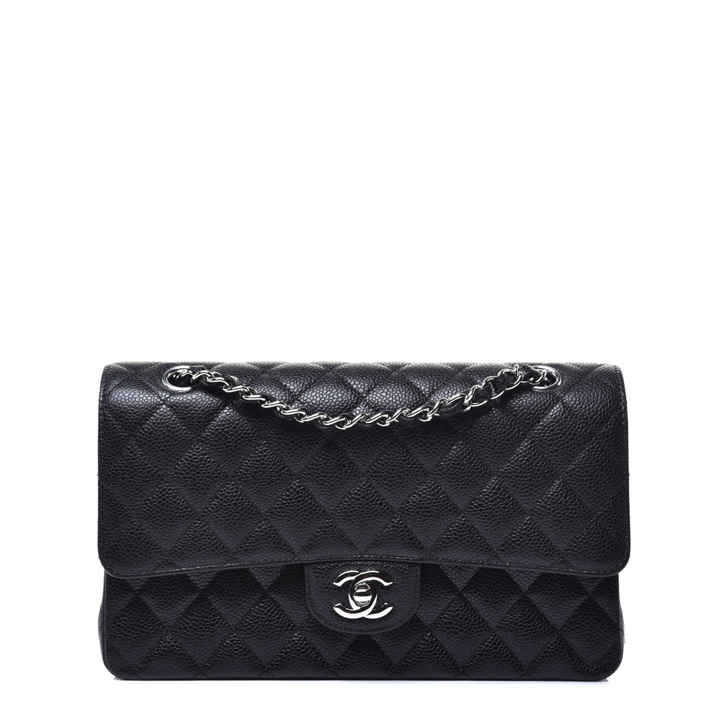 Caviar Quilted Medium Double Flap Black