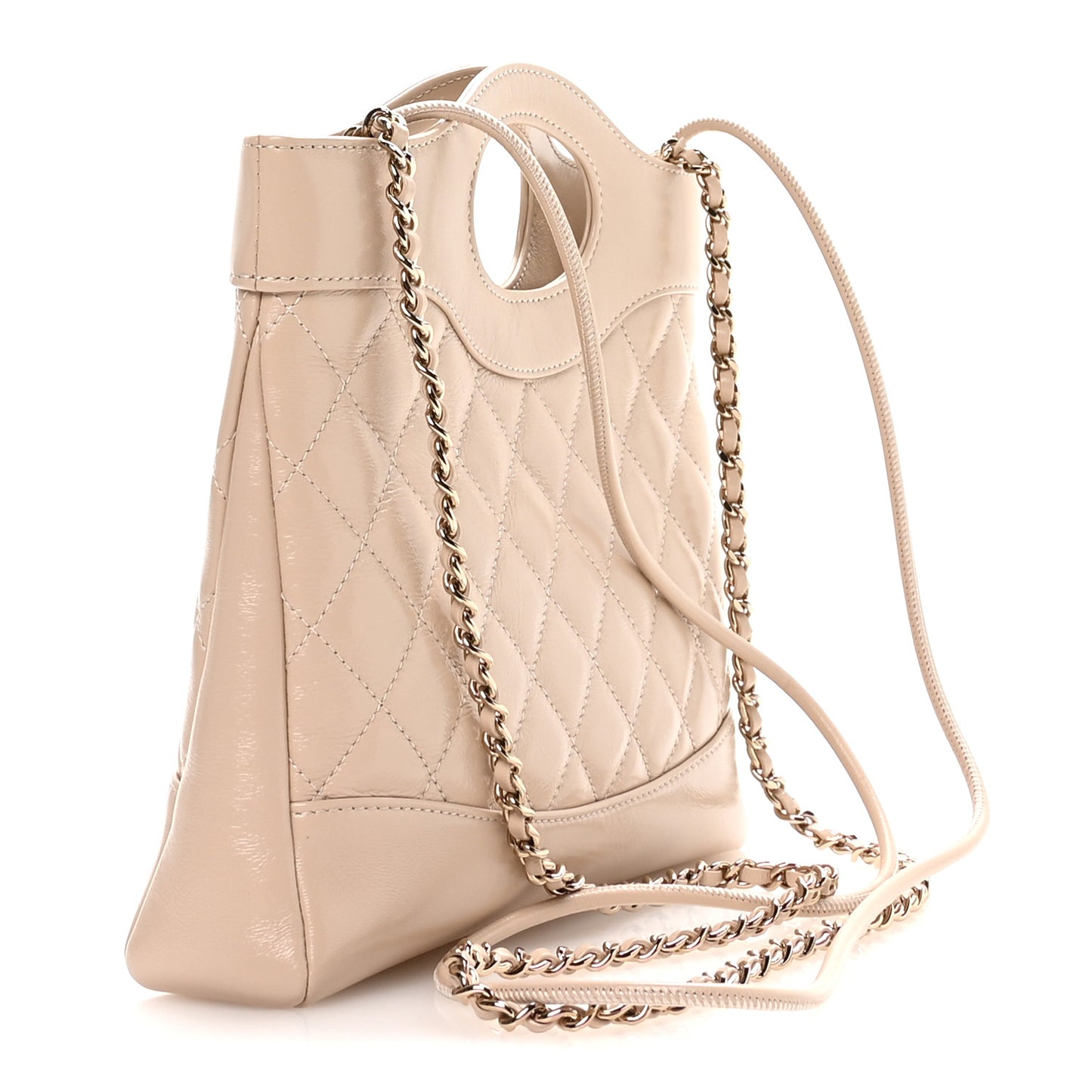 Shiny Crumpled Calfskin Quilted Mini 31 Shopping Bag Beige