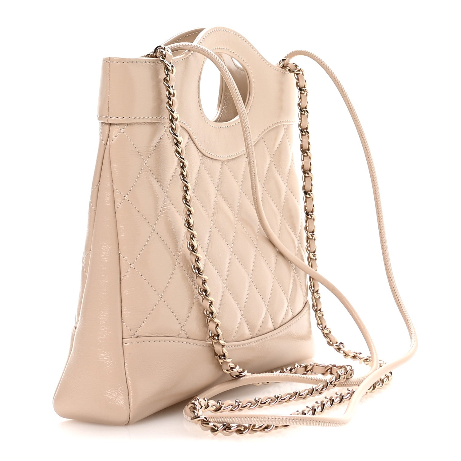Chanel Shiny Crumpled Calfskin Quilted Mini 31 Shopping Bag Beige 3 of 11