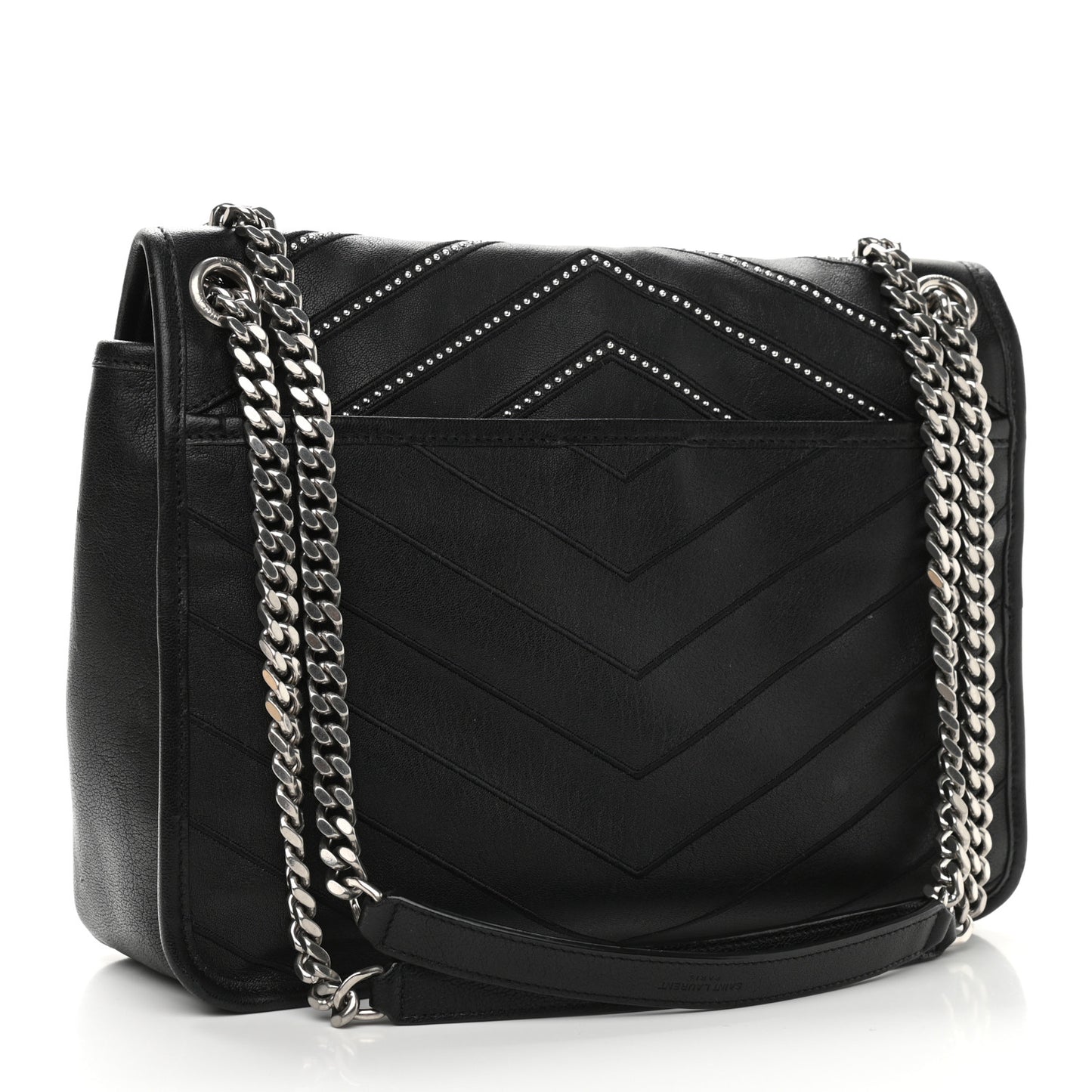 Calfskin Matelasse Monogram Microstud Medium Niki Chain Satchel Black