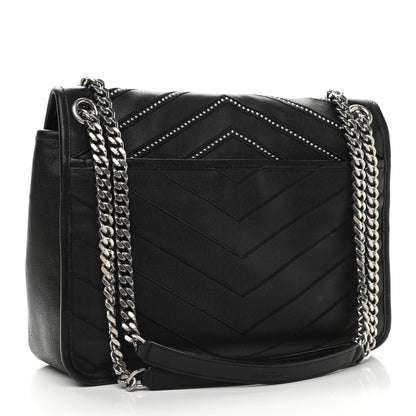 Saint Laurent Calfskin Matelasse Monogram Microstud Medium Niki Chain Satchel Black 3 of 11