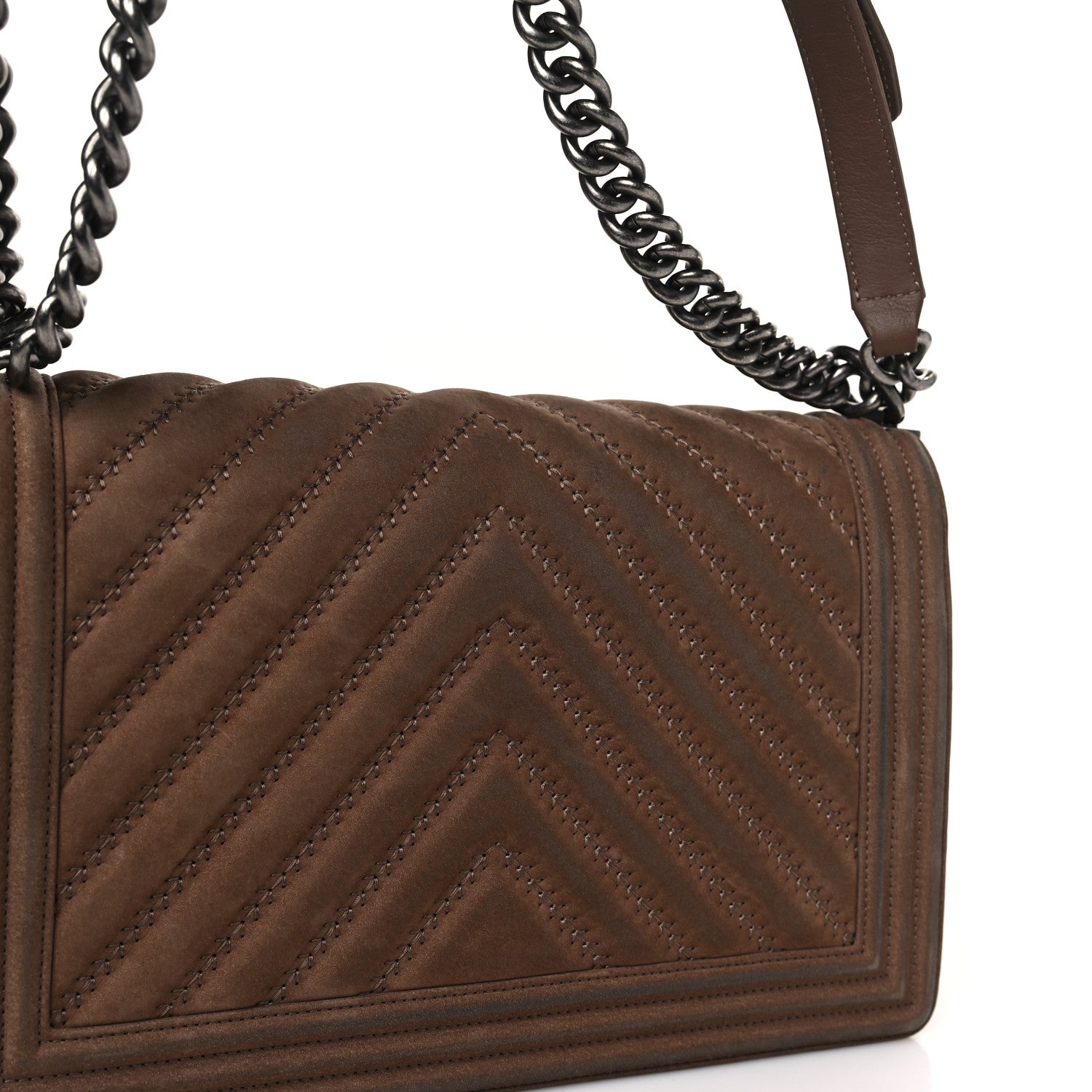 Chanel Nubuck Chevron Quilted New Medium Boy Flap Brown 10 of 12