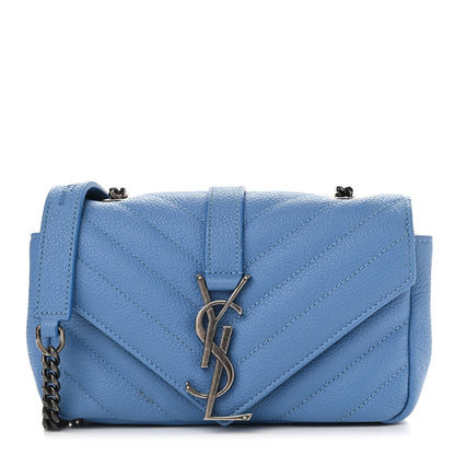 Saint Laurent Grained Calfskin Matelasse Monogram Classic Baby Chain Bag Blue 1 of 10