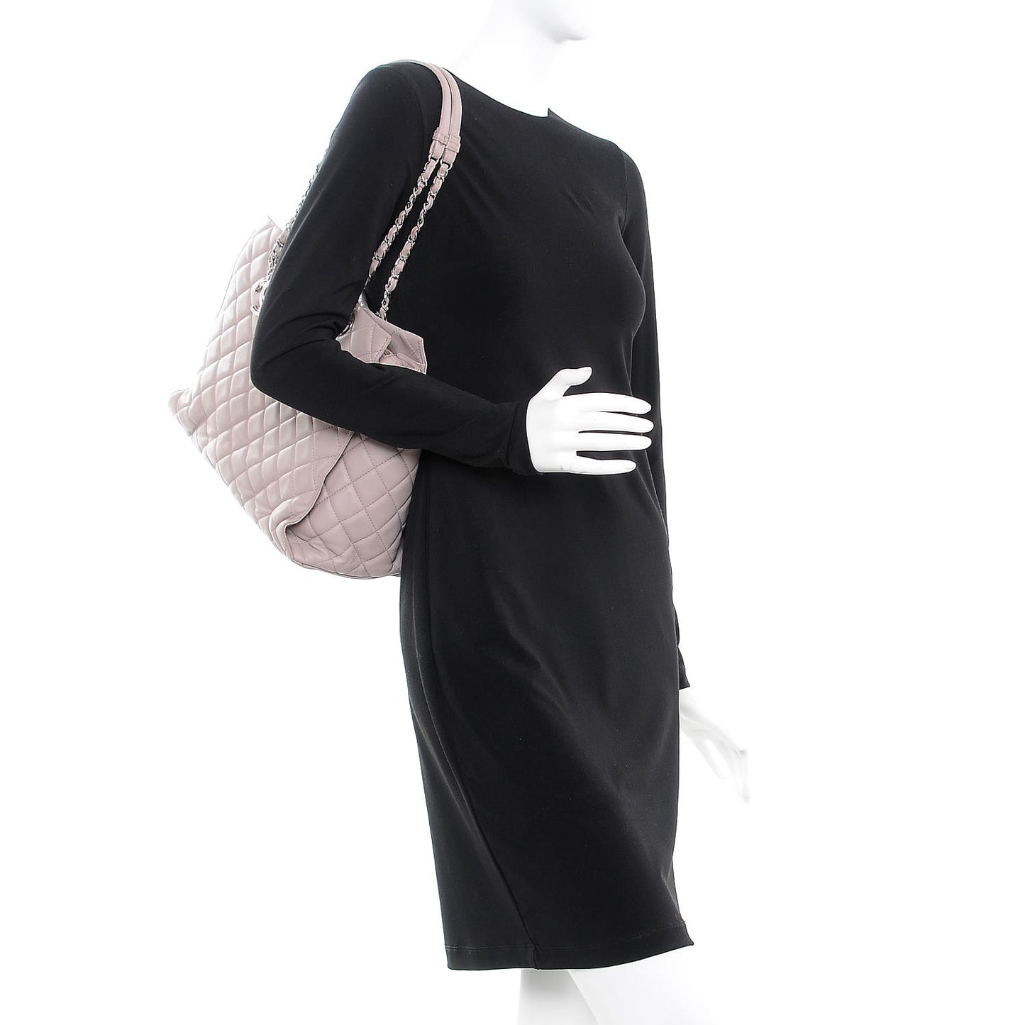 Calfskin Quilted Large Chic and Soft Shopping Tote Light Beige