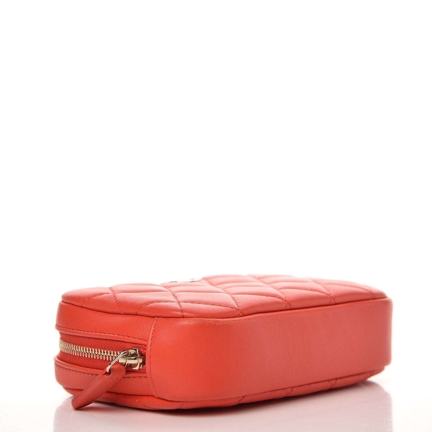 Lambskin Quilted Small Curvy Pouch Cosmetic Case Red