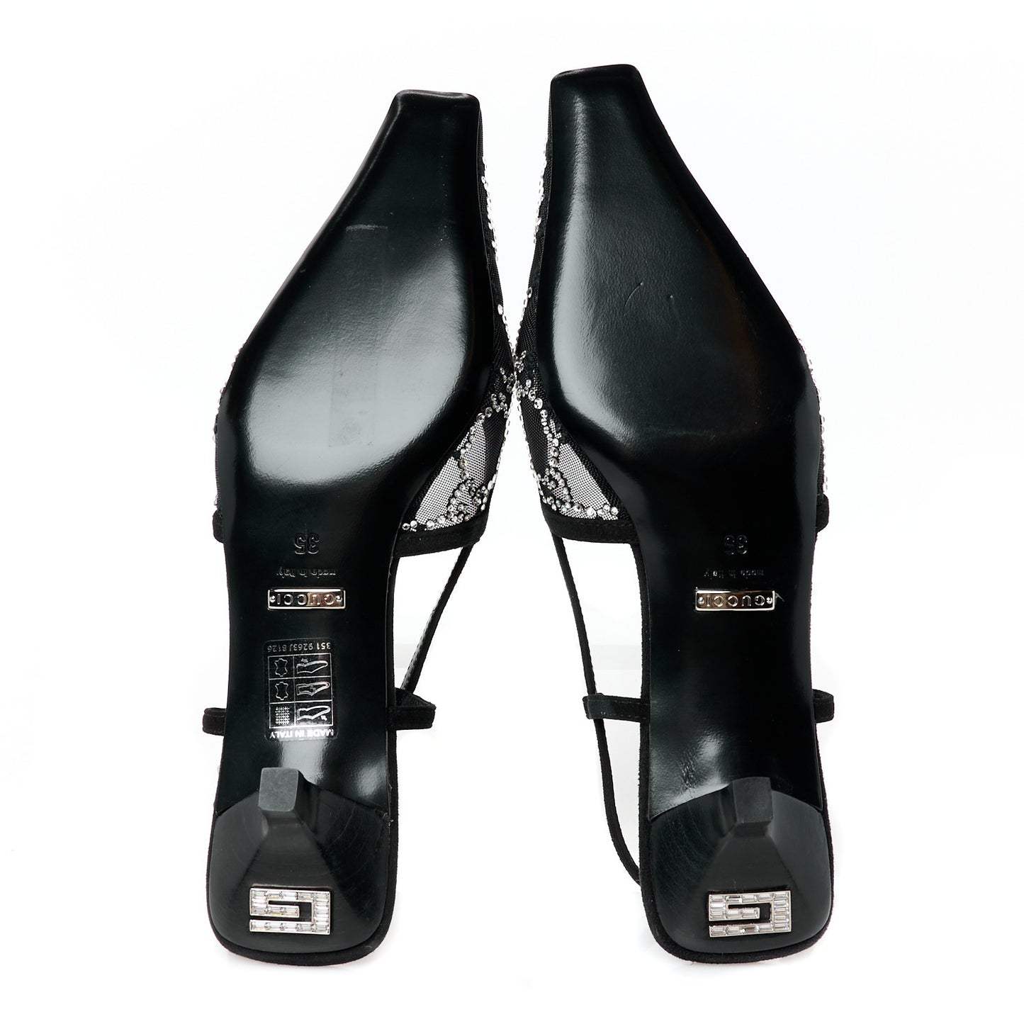 Tela Retino Kid Scamosciato Crystal GG Monogram Square G 35mm Slingback Pumps 35 Black