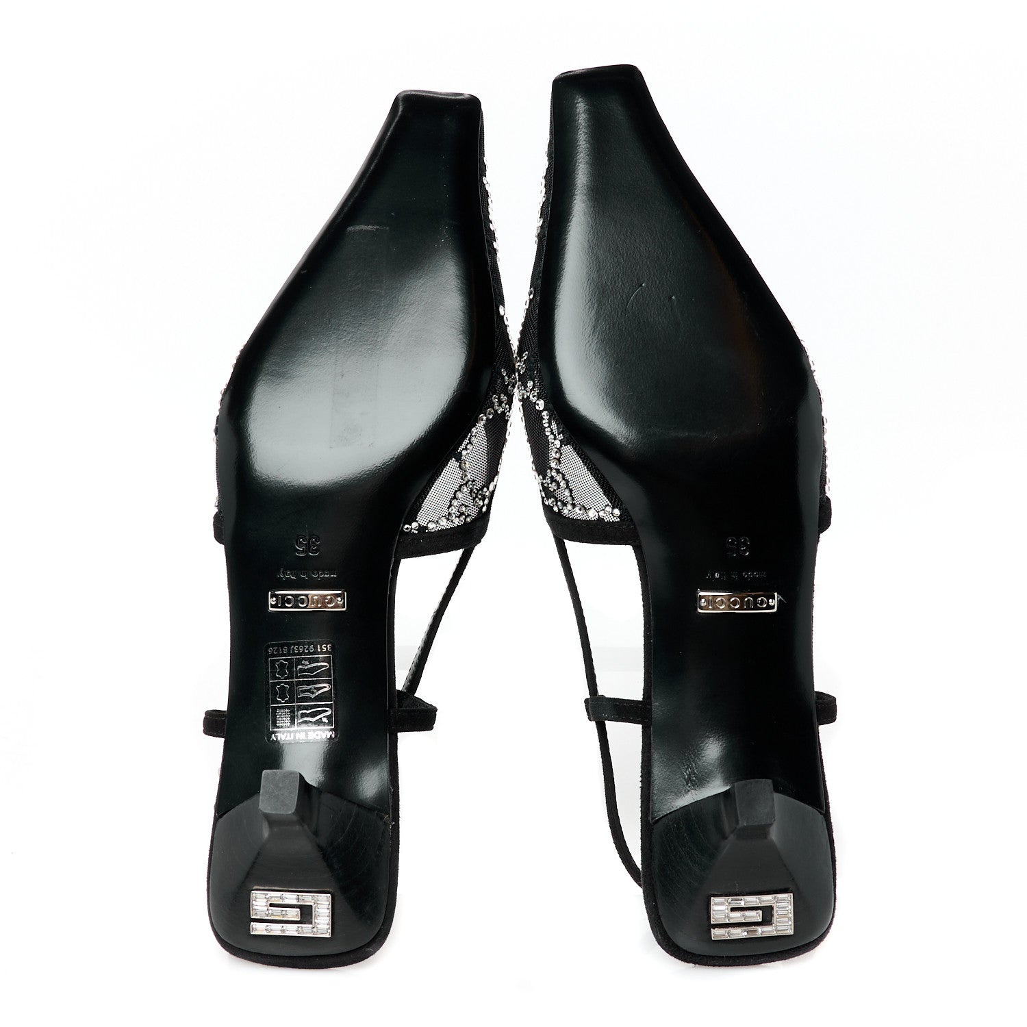 Gucci Tela Retino Kid Scamosciato Crystal GG Monogram Square G 35mm Slingback Pumps 35 Black 6 of 9