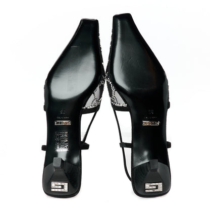 Gucci Tela Retino Kid Scamosciato Crystal GG Monogram Square G 35mm Slingback Pumps 35 Black 6 of 9