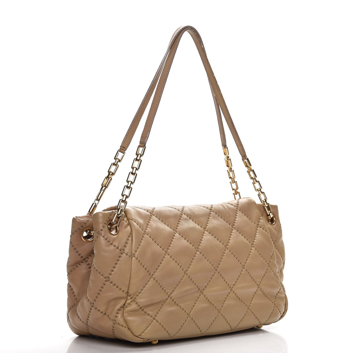 Calfskin Quilted Retro Chain Accordion Flap Beige