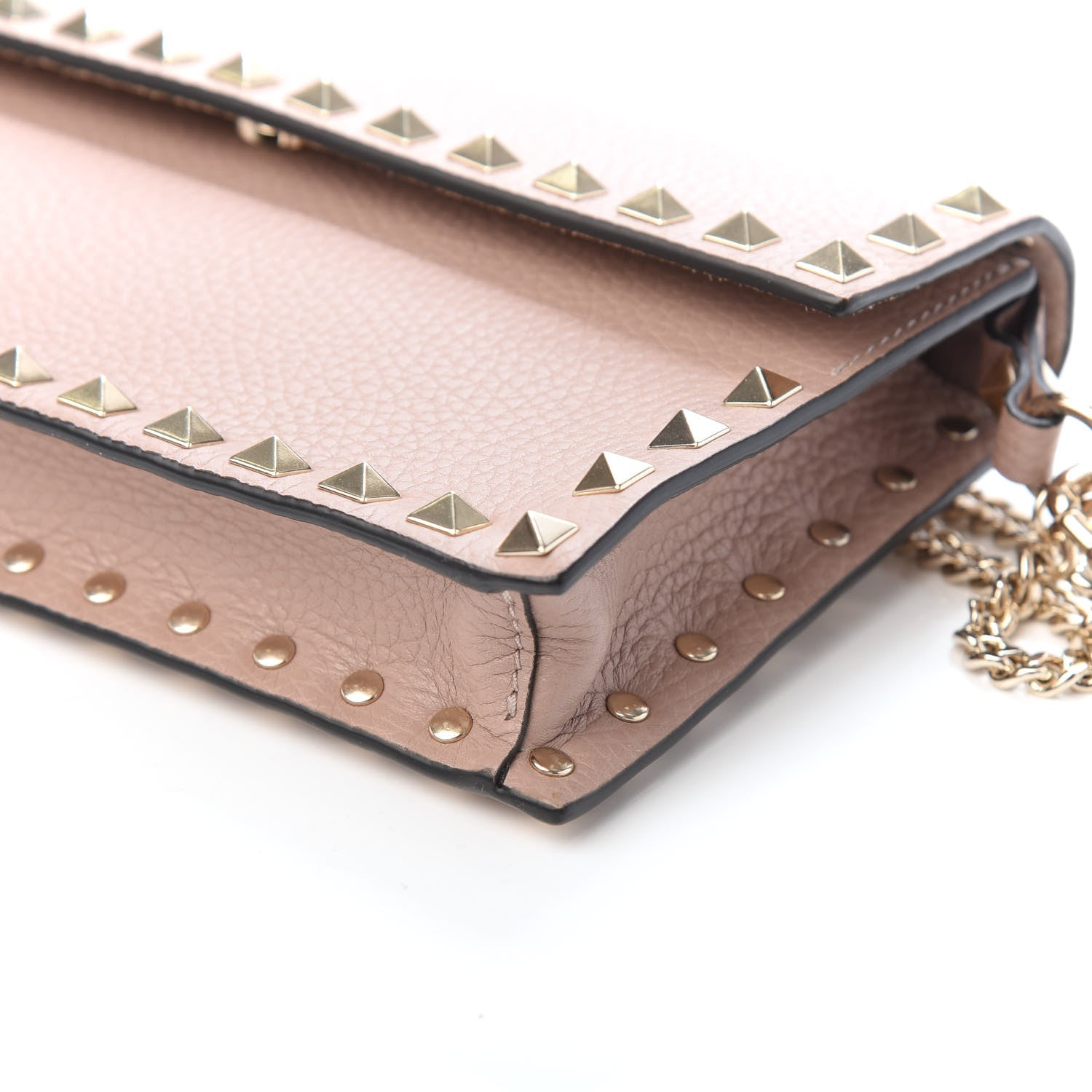 Valentino Garavani Pebbled Calfskin Rockstud Flap Wallet On Chain Poudre 9 of 9