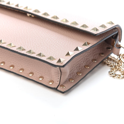 Valentino Garavani Pebbled Calfskin Rockstud Flap Wallet On Chain Poudre 9 of 9