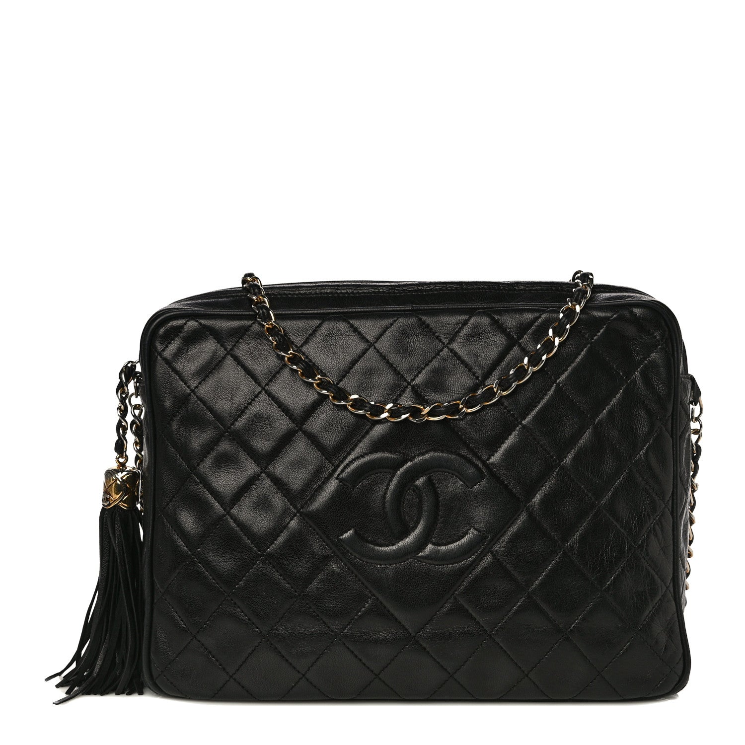 Chanel Lambskin Quilted CC Tassel Camera Case Black 1 of 14