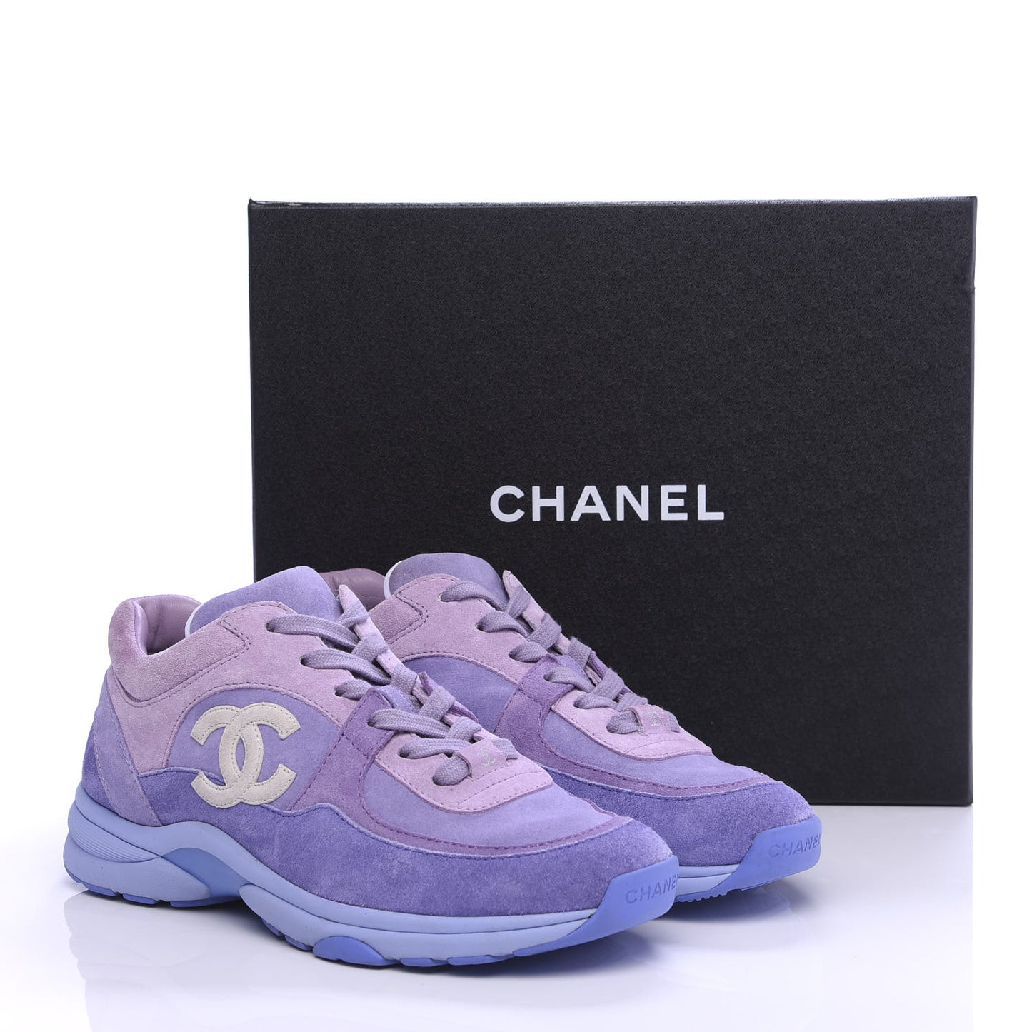 Nylon Lambskin Suede Calfskin CC Sneakers 38 Purple
