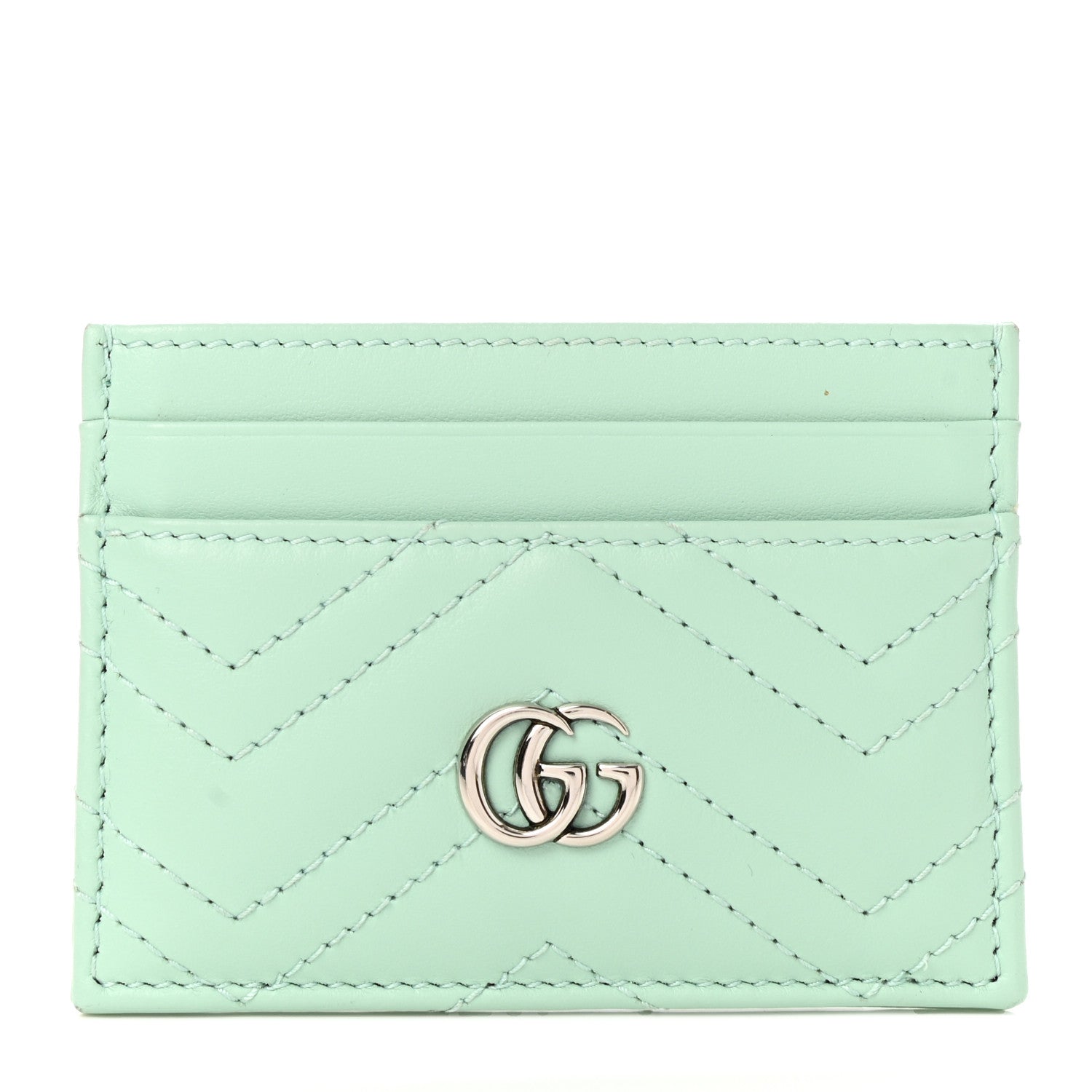 Gucci Calfskin Matelasse GG Marmont Card Holder Water Green 1 of 7