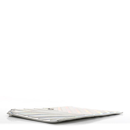 Chanel Lambskin Metallic Chevron Zip Pouch White Silver 4 of 12