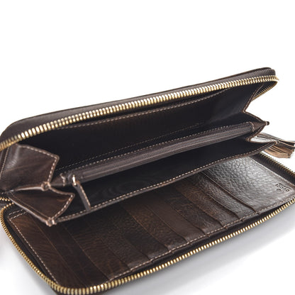 Gucci Monogram Calfskin Bamboo Tassel Zip Around Wallet Beige Ebony Chocolate 6 of 9