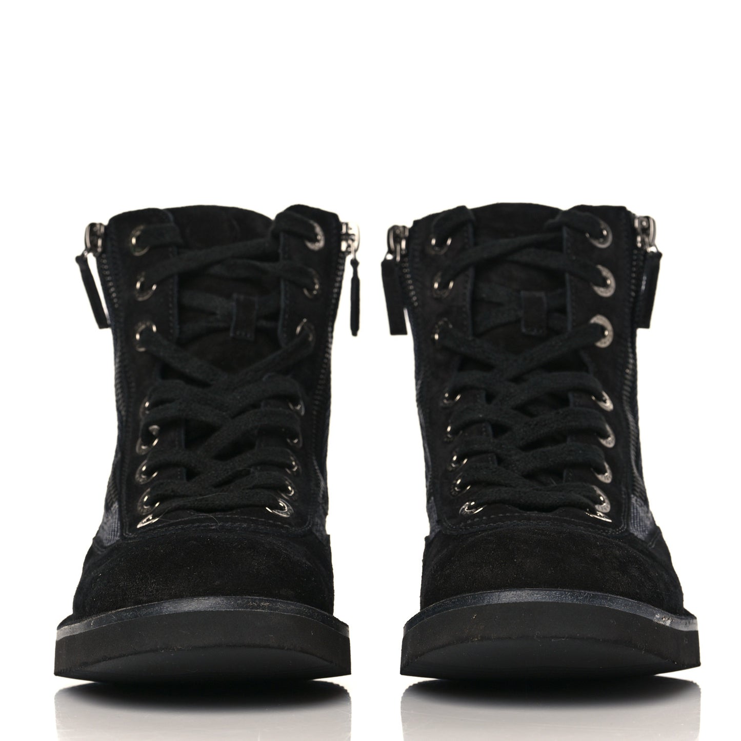 Toile Suede Calfskin CC Lace Up Short Boots 37 Dark Grey