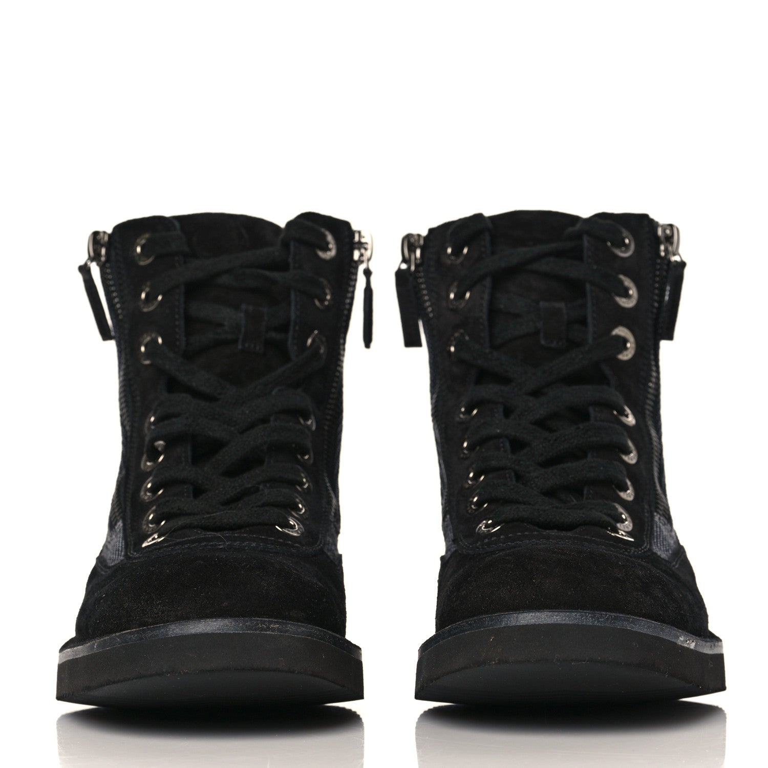 Chanel Toile Suede Calfskin CC Lace Up Short Boots 37 Dark Grey 3 of 10