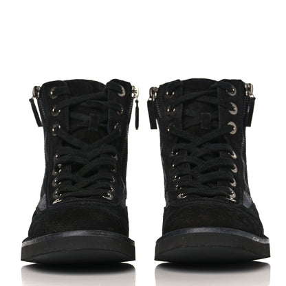 Chanel Toile Suede Calfskin CC Lace Up Short Boots 37 Dark Grey 3 of 10