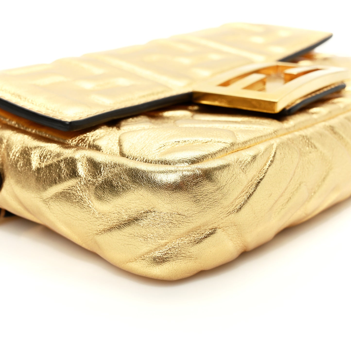 Vitello Catalan Mirror FF 1974 Embossed Mini Baguette Gold
