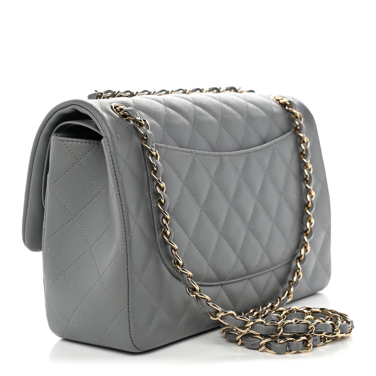 Caviar Quilted Jumbo Double Flap Grey