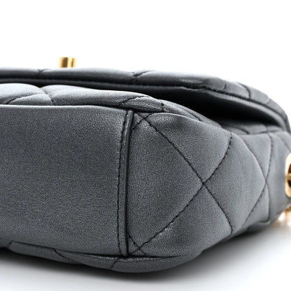 Chanel Metallic Lambskin Quilted Logo Charm Mini Chain Flap Grey 10 of 10