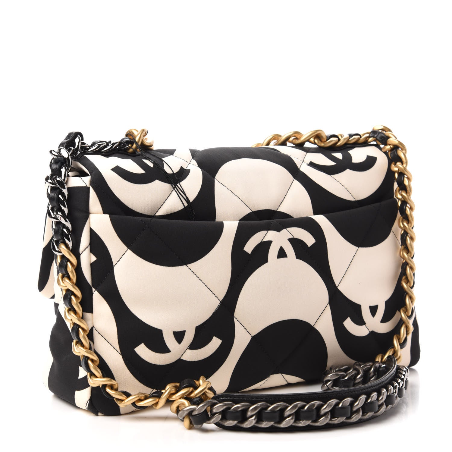 Chanel Fabric Printed Large Chanel 19 Flap Black Ecru 3 of 10