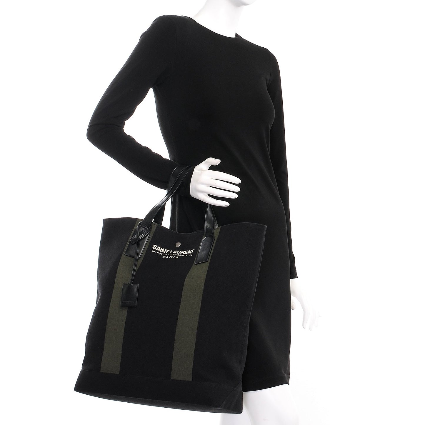 Canvas Beach Shopping Tote Black Khaki