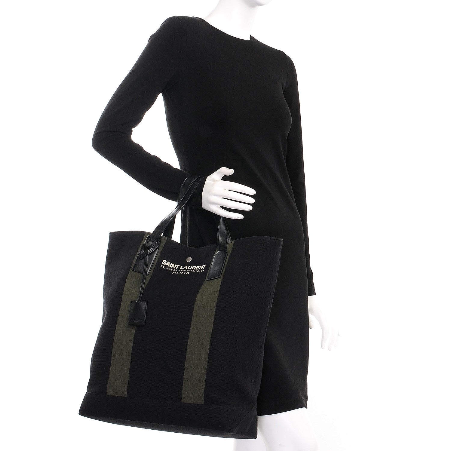 Saint Laurent Canvas Beach Shopping Tote Black Khaki 2 of 7