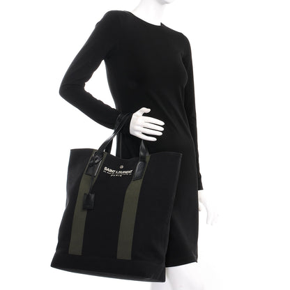 Saint Laurent Canvas Beach Shopping Tote Black Khaki 2 of 7