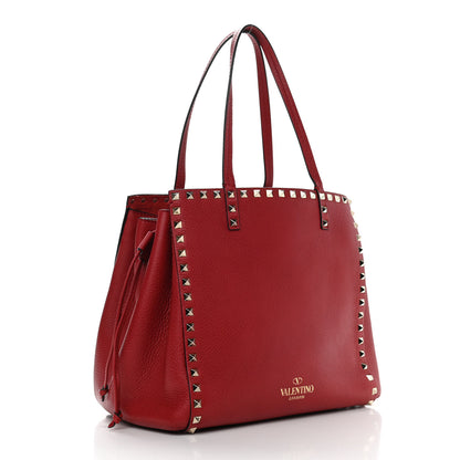 Valentino Garavani Grained Calfskin Rockstud Double Handle Cinch Tote Rosso Valentino 3 of 9