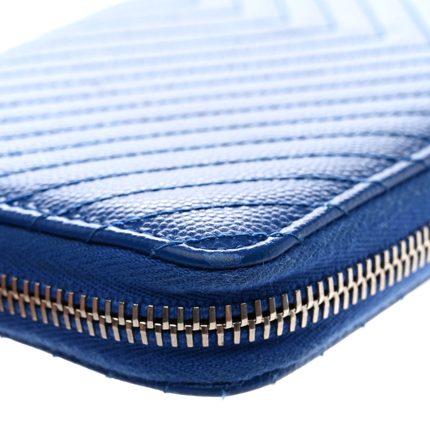 Chanel Caviar Chevron Quilted Large Gusset Zip Around Wallet Bright Blue 10 of 11