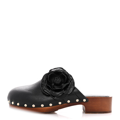 Chanel Calfskin Camellia Clogs 37 Black 1 of 12