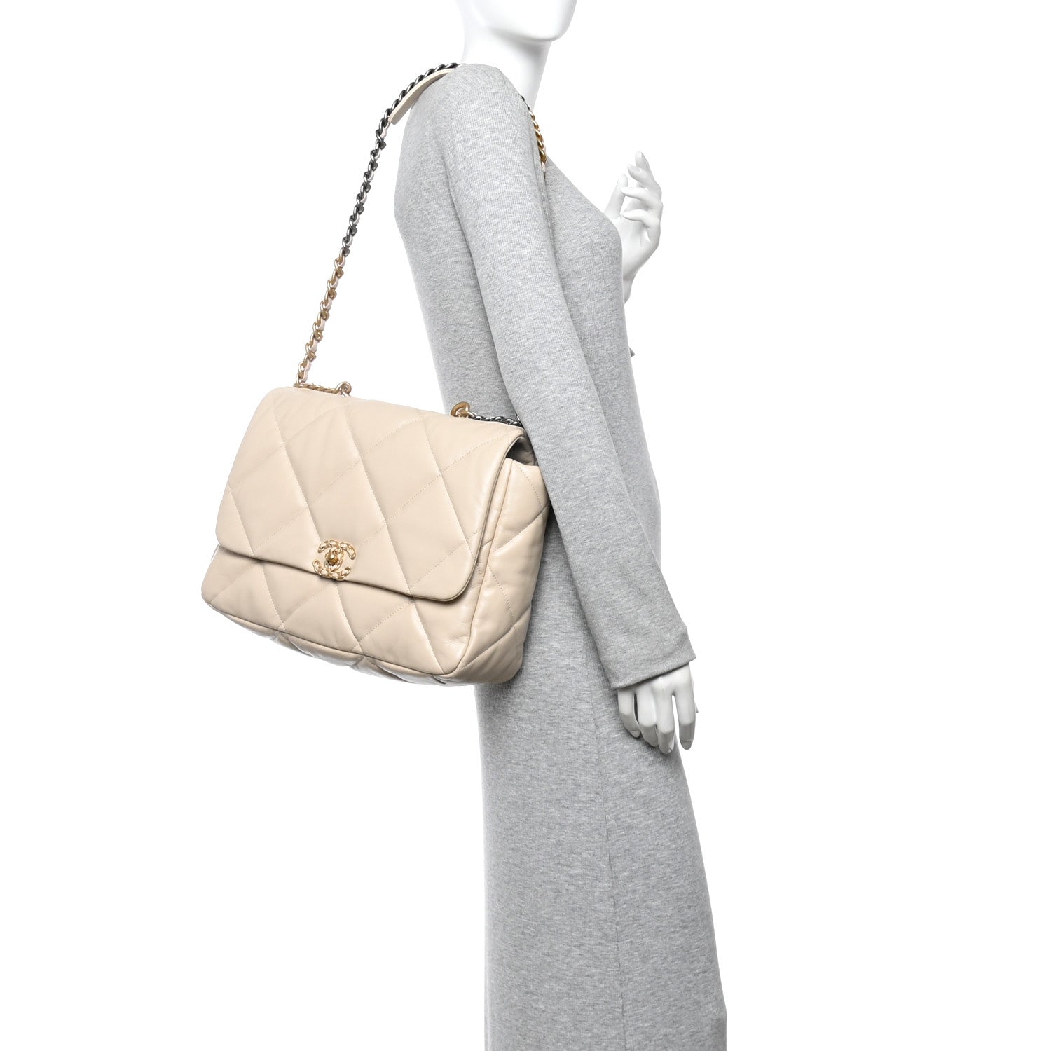 Chanel Goatskin Quilted Maxi Chanel 19 Flap Beige 2 of 11