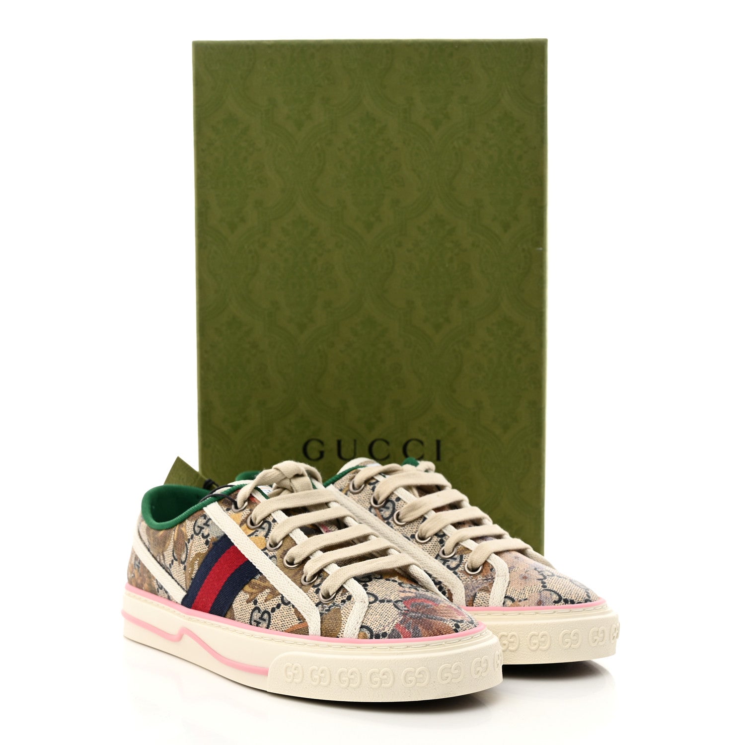 Gucci GG Supreme Monogram Water Flora Web Womens 1977 Tennis Sneakers 36 Beige Blue Multicolor Mystic White 8 of 8