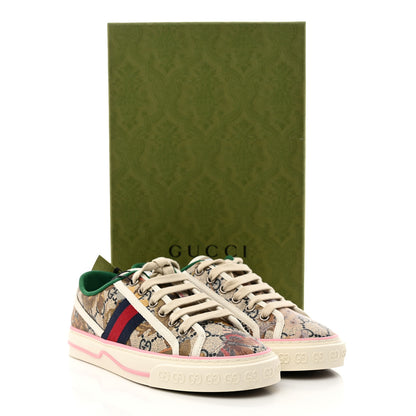 Gucci GG Supreme Monogram Water Flora Web Womens 1977 Tennis Sneakers 36 Beige Blue Multicolor Mystic White 8 of 8