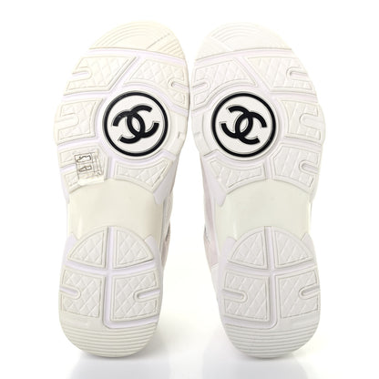 Chanel Suede Calfskin CC Sneakers 37 White Grey 5 of 9
