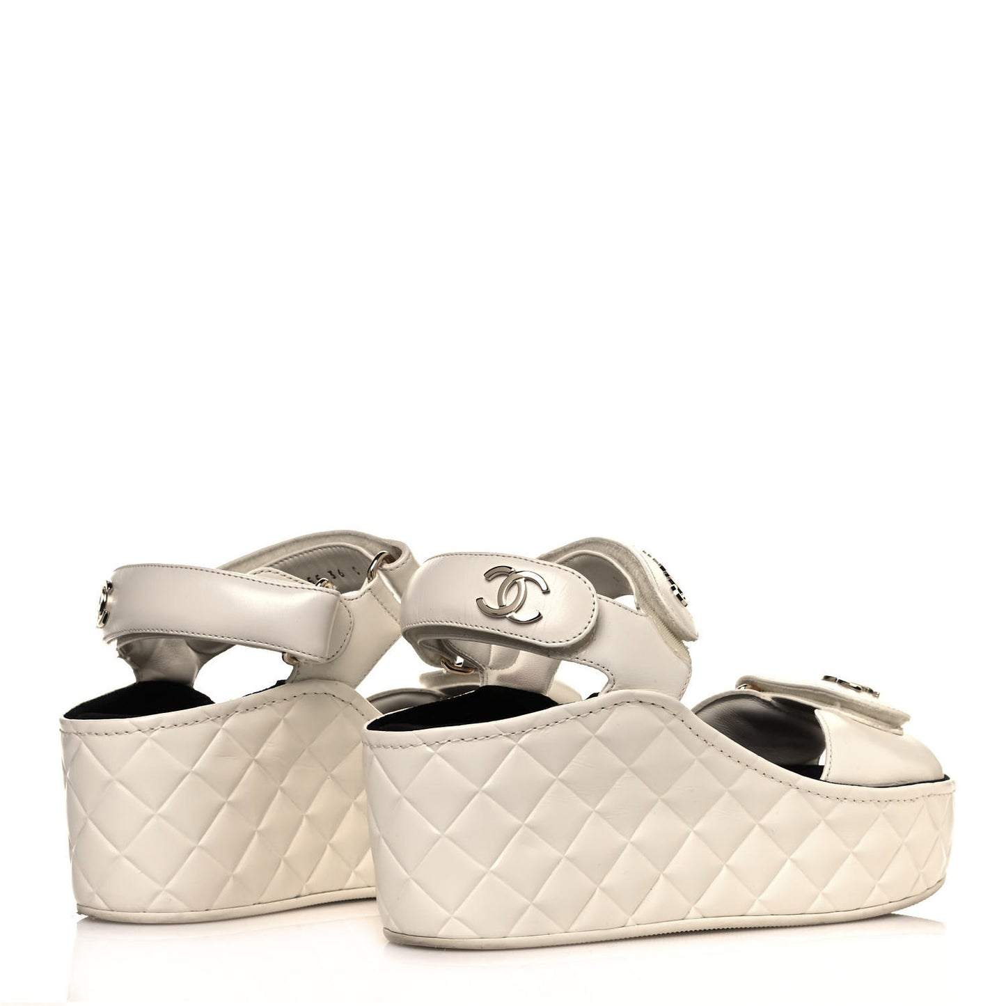 Shiny Calfskin Logo Platform Sandals 36 Ivory