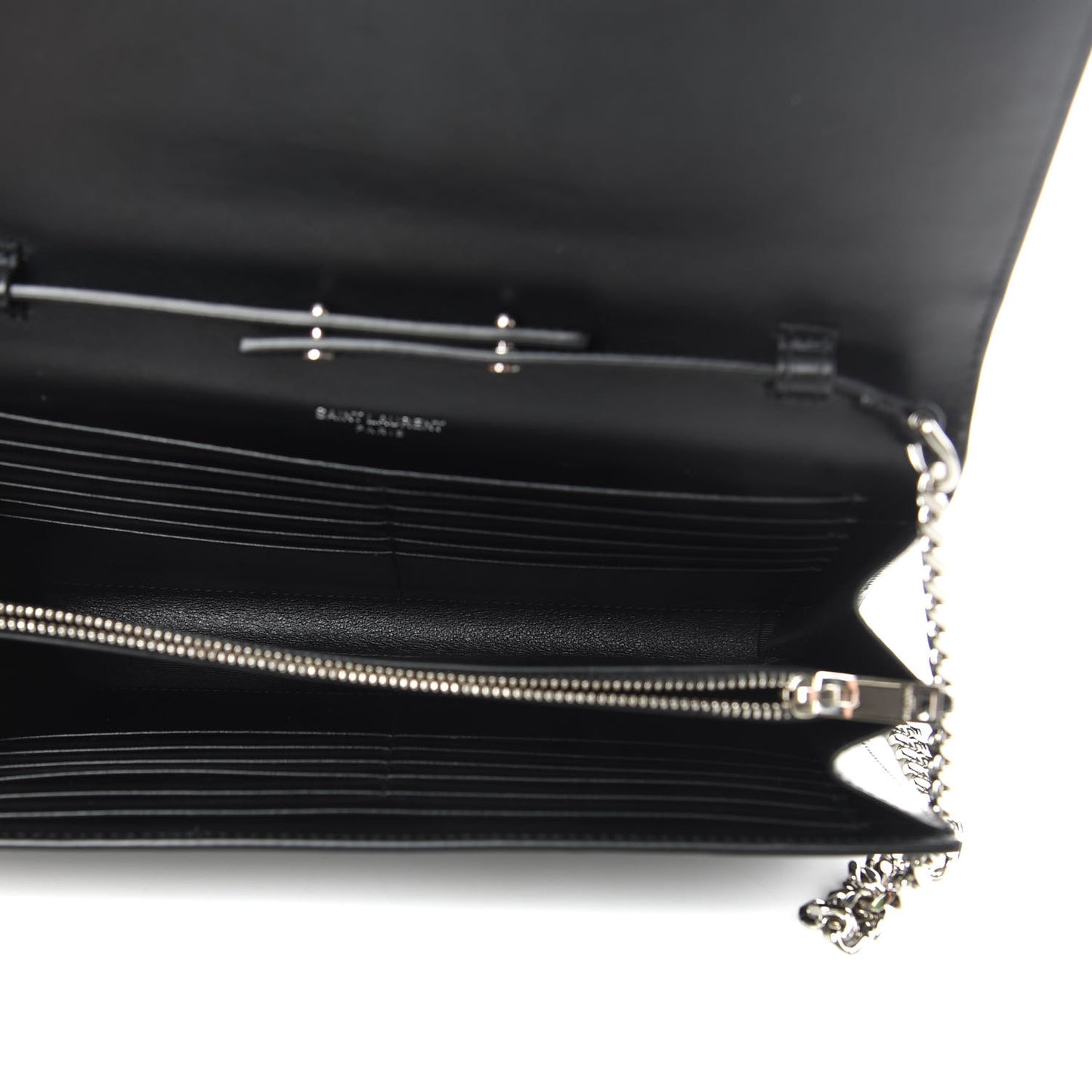 Calfskin Crocodile Embossed Monogram Chain Wallet Black