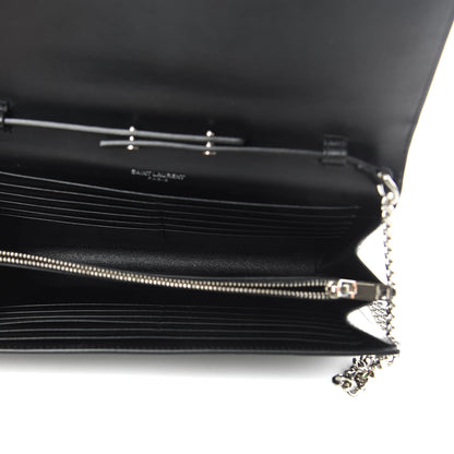 Saint Laurent Calfskin Crocodile Embossed Monogram Chain Wallet Black 5 of 13