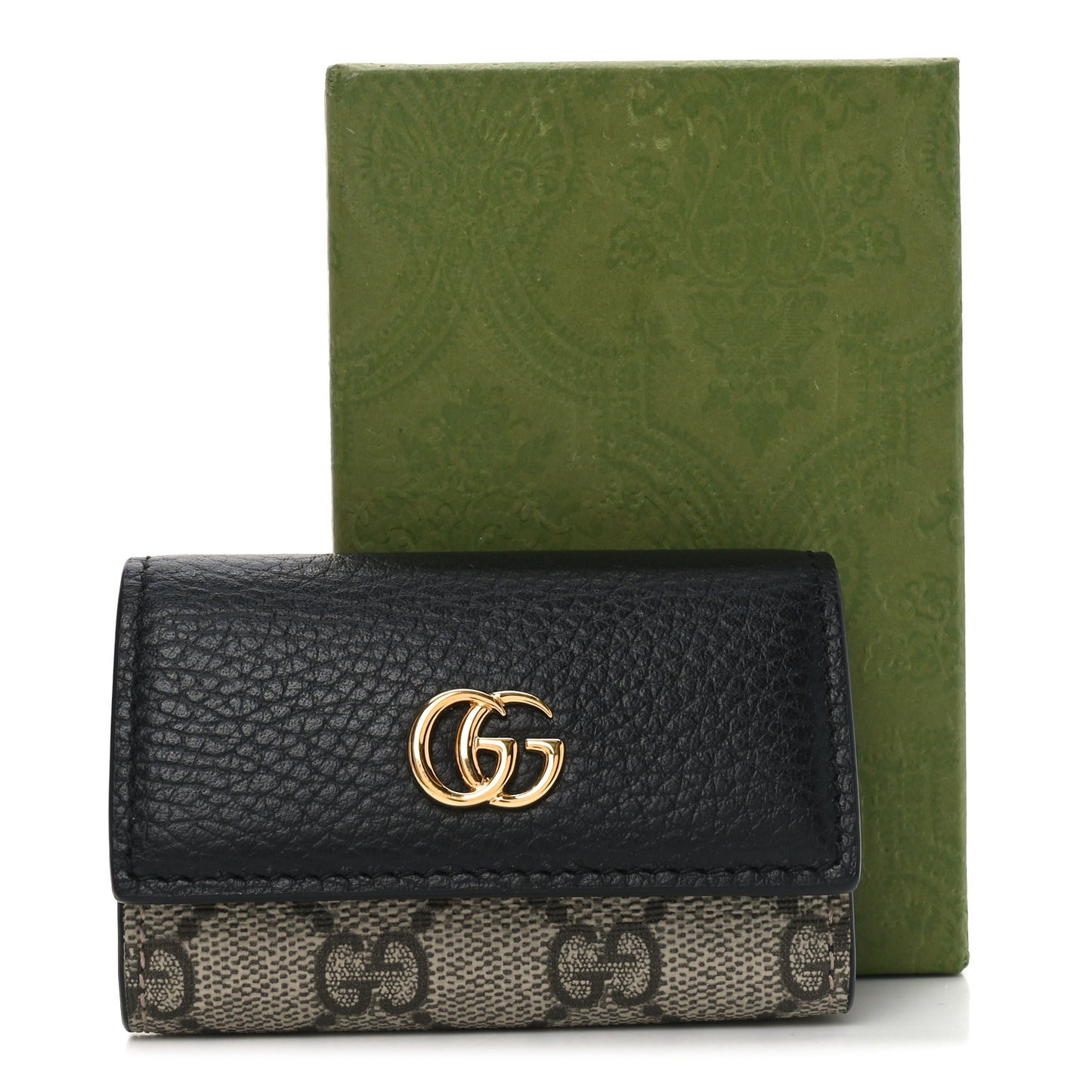 Dollar Calfskin GG Supreme Monogram GG Marmont 6 Key Holder Case Black Beige Ebony
