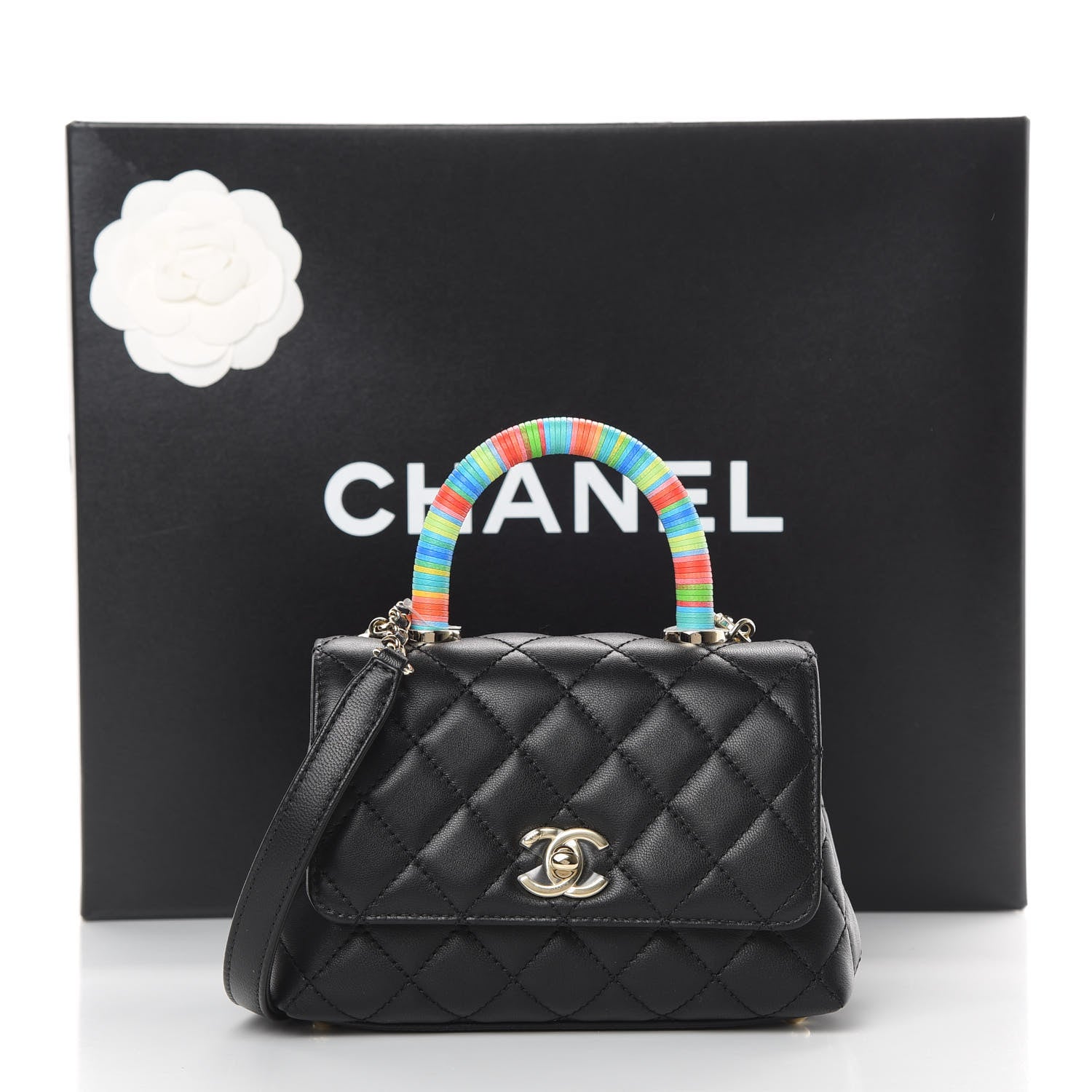 Chanel Goatskin Quilted Rainbow Extra Mini Coco Handle Flap Black 11 of 11