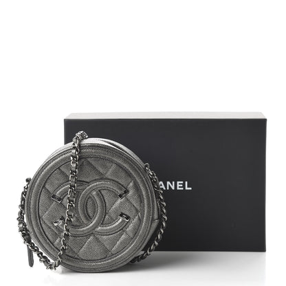 Chanel Metallic Caviar Quilted Round Filigree Crossbody Dark Silver 11 of 11