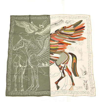 Hermes Silk Le Pegase d'Hermes Cut Wash 140 Scarf Kaki Gris Perle Or 1 of 5