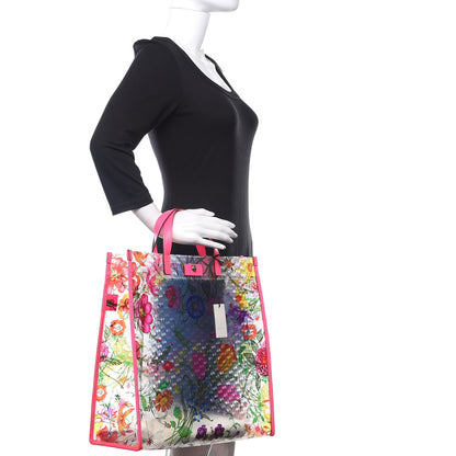 Gucci Calfskin Textured Vinyl Print Flora Tote Fluorescent Fuchsia 3 of 12